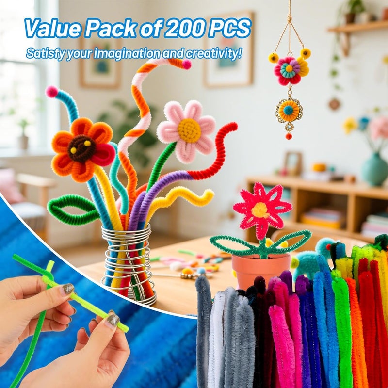 Rainflow Pipe Cleaners Craft Supplies - 200 PCS Chenille Stems Fuzzy Craft Wire for Handicrafts Twisting Stick DIY for Craft Bouquets Animals Halloween Christmas Easter Birthday (Blue) - Image 3